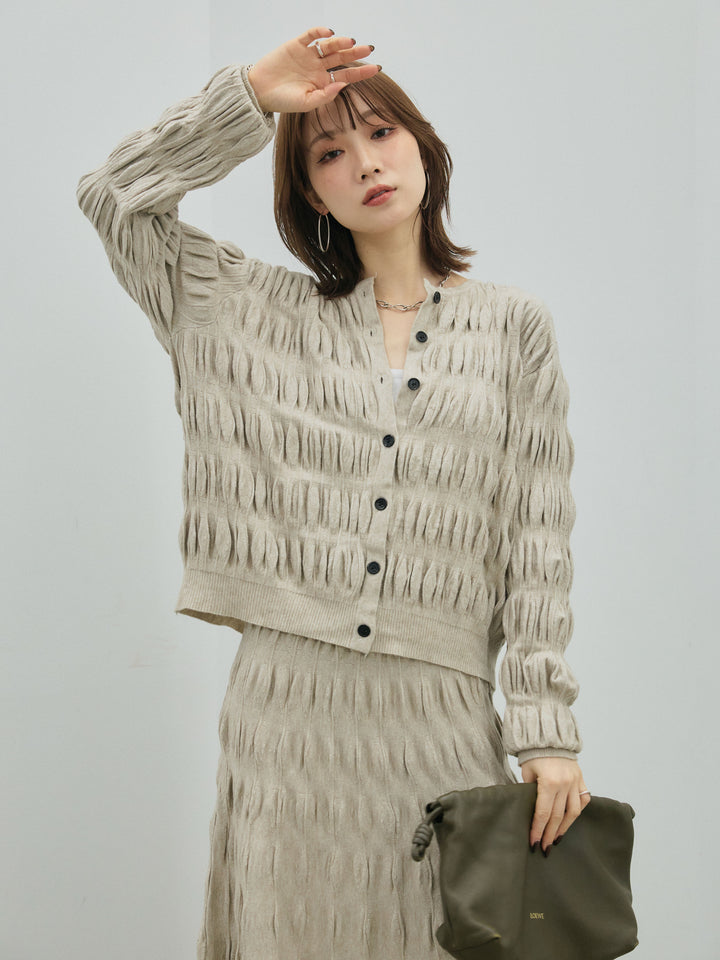 【Allure】[SET]シャーリングニットカーディガン&ニットスカートSET UP