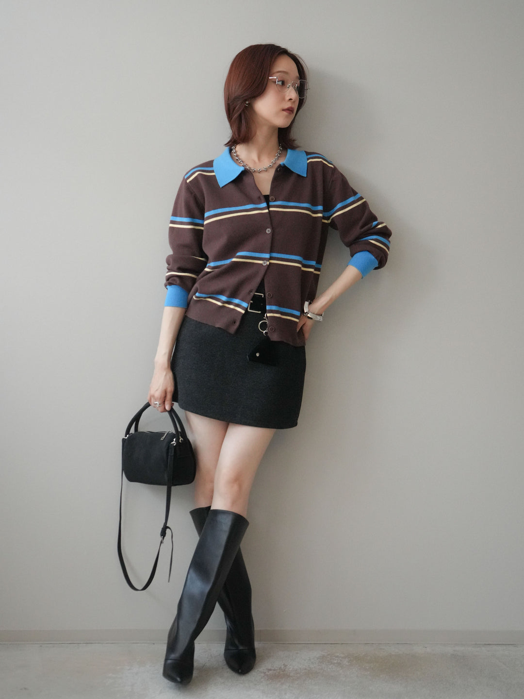 [予約]ウールタッチベルト付ミニスカート/black