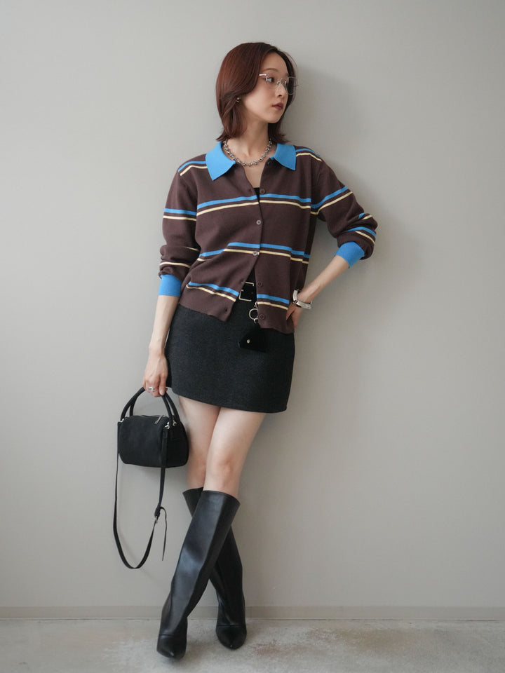 [予約]ウールタッチベルト付ミニスカート/black