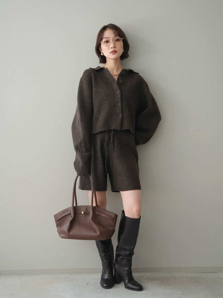 [予約]メランジニット襟付きクロップドカーディガン/brown