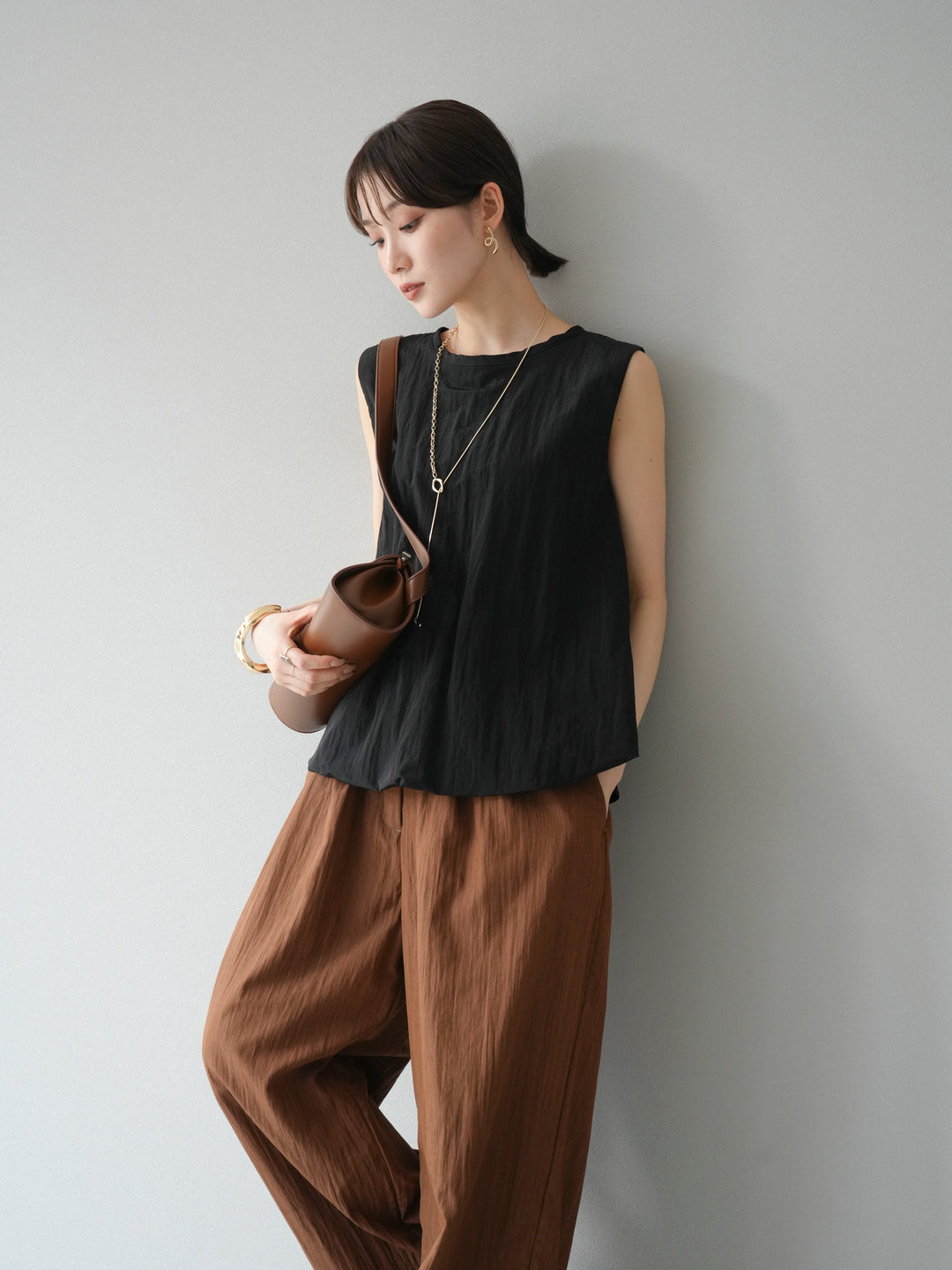 [預購] 墊圈塔夫綢氣球襯衫/黑色