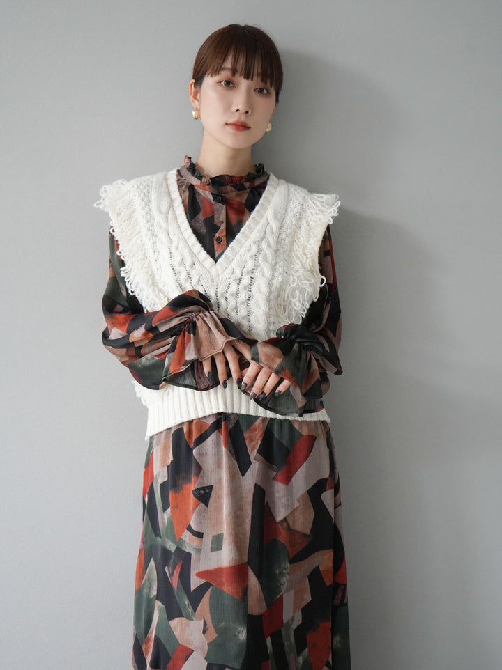 [SET]レトロプリントフリルブラウス+選べるアクセセット(2set)