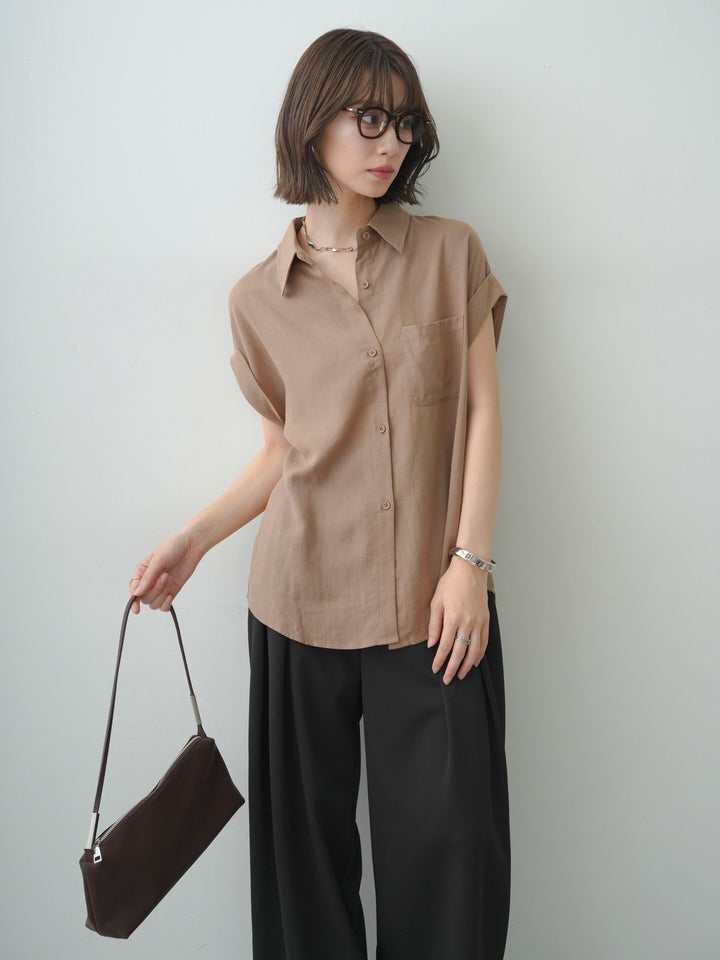 [SET]バックレースフレンチシャツ+クレープデシンタックワイドパンツ(2set)