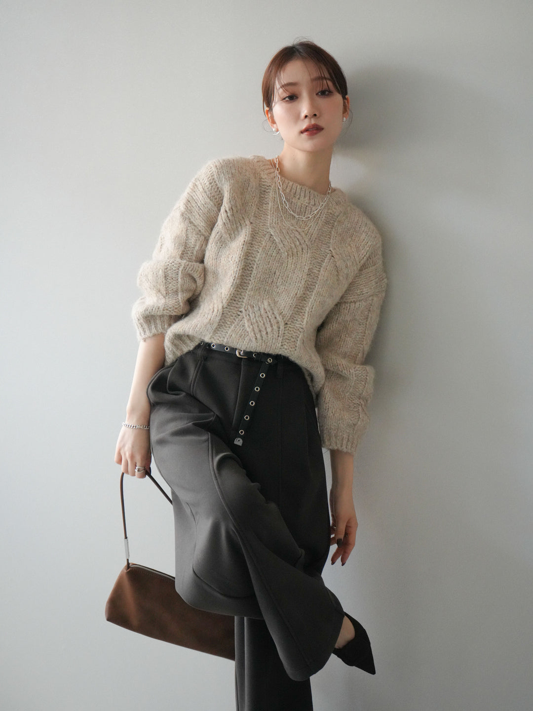 [予約]ワイドケーブルミックスニットプルオーバー/ivory