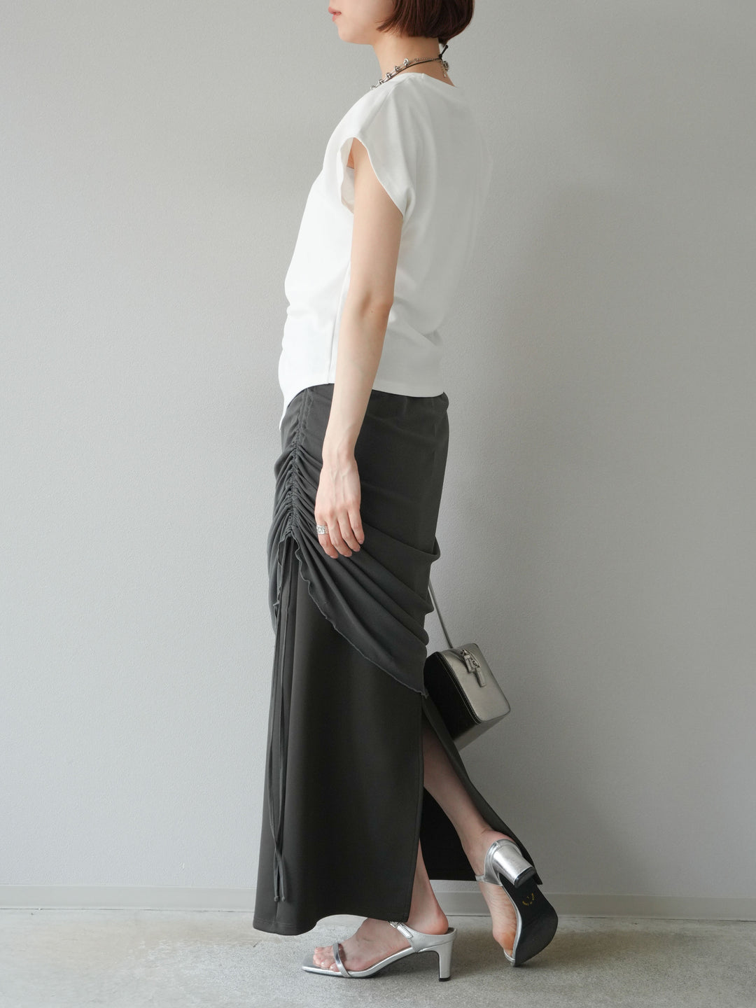 [予約]シアーレイヤードタイトスカート/チャコール