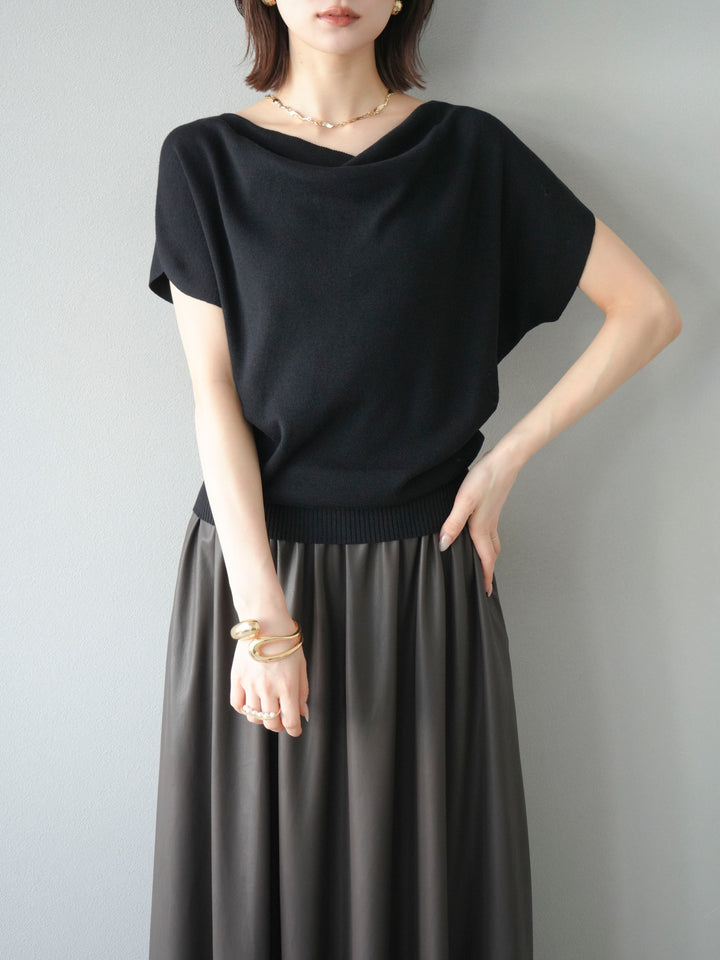 [予約]ドレープドルマンフレンチスリーブニットトップス/ブラック