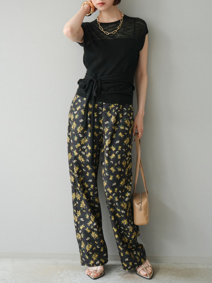 [予約]ブーケプリントタックパンツ/ブラック