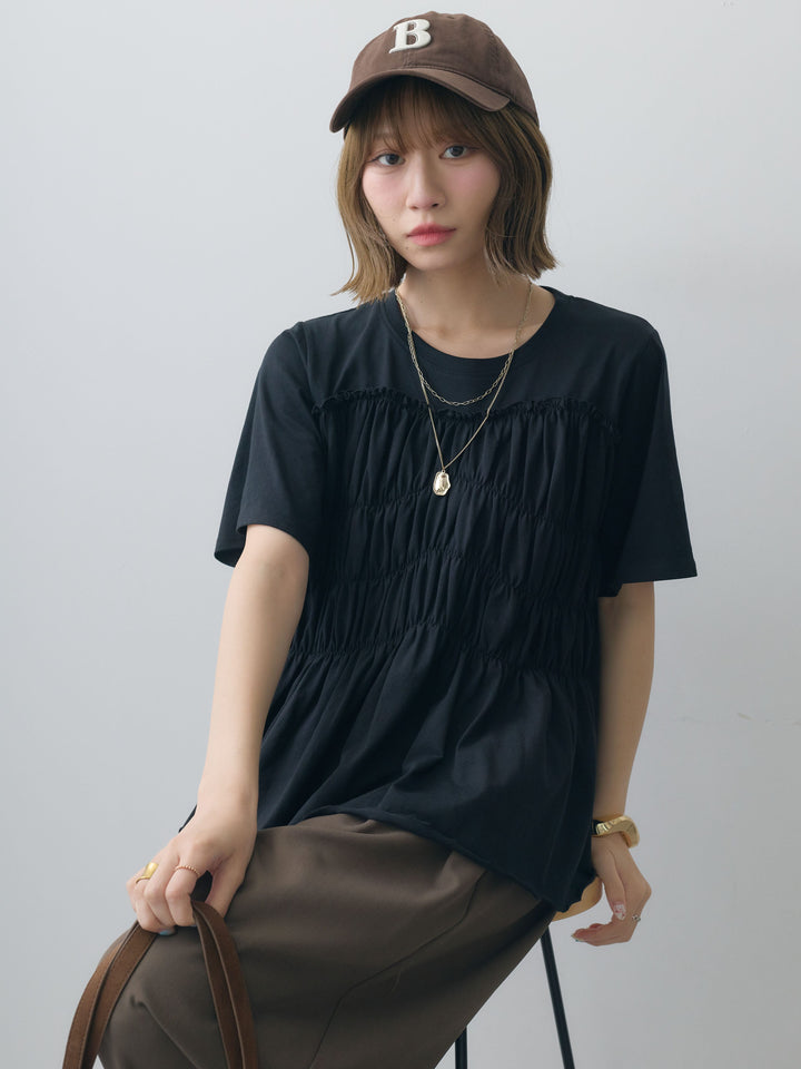 [SET]クールタッチシャーリングTEE+クレープデシンタックワイドパンツ(2set)