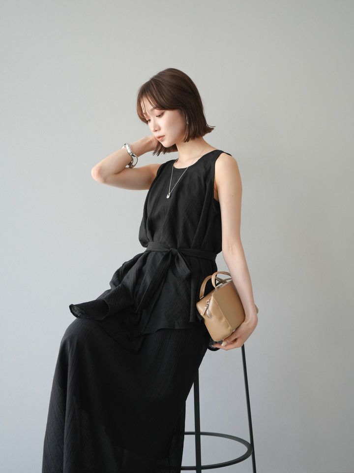 [SET]ワッシャーシアーアシメブラウス＆キャミワンピース+選べるアクセセット(2set)