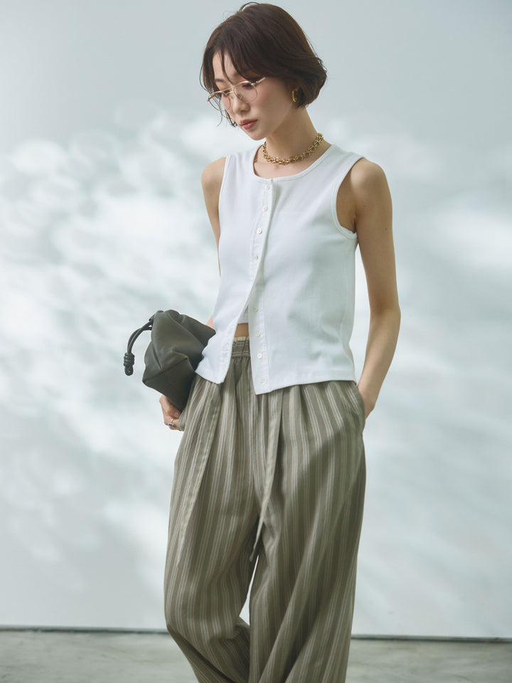 【Allure】[SET]フロントボタンテレコリブタンクトップ+フロントボタンテレコリブタンクトップ(2set)