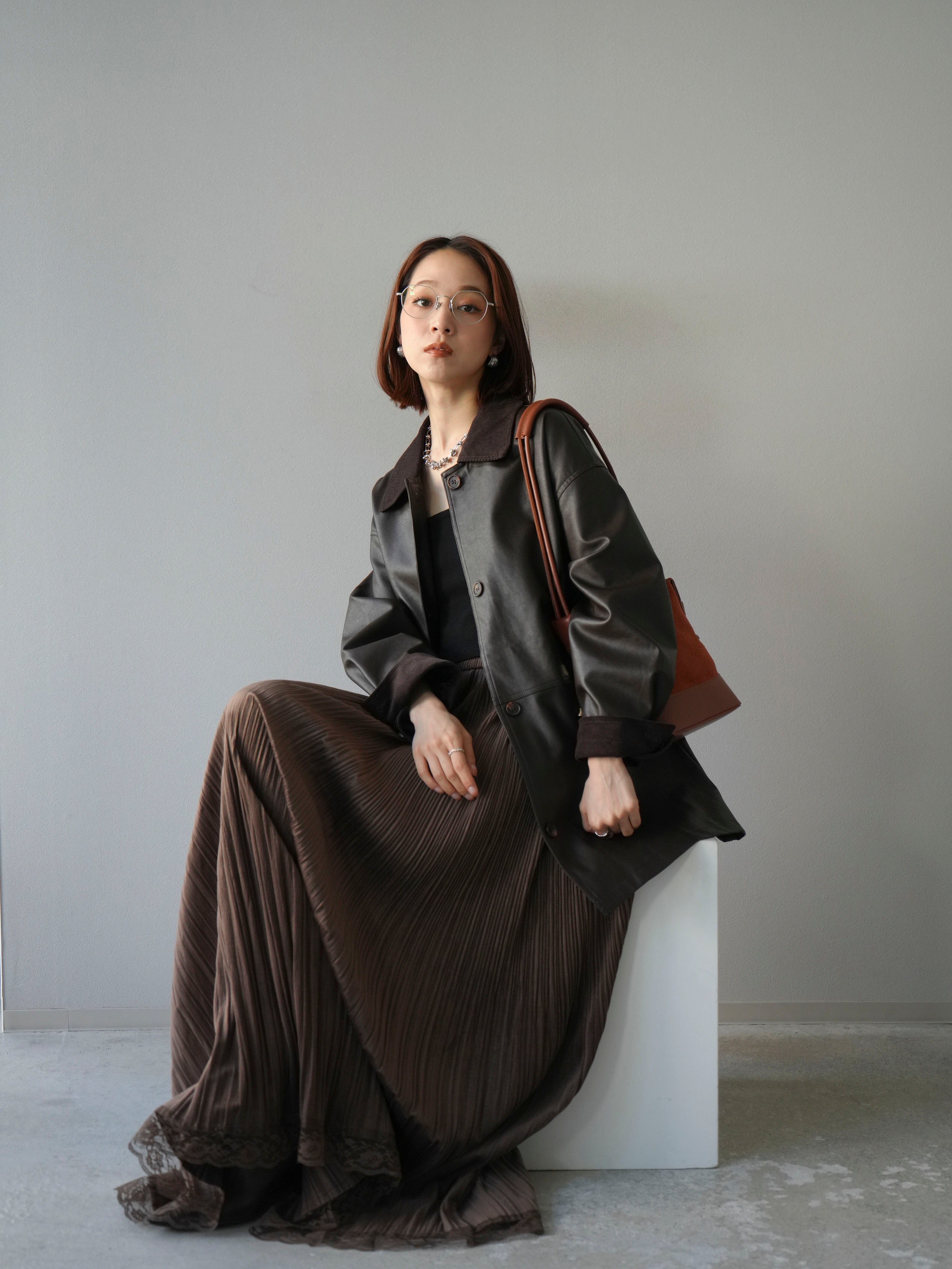 予約]コーデュロイ襟レザーステンカラージャケット/ブラウン – Lumier