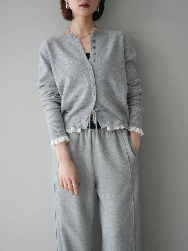 [SET]スカラップレース切り替ニットカーディガン+選べるアクセセット(2set)