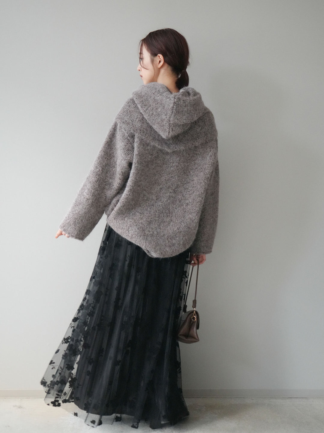 [予約]フラワーフロッキーチュールプリーツスカート/black