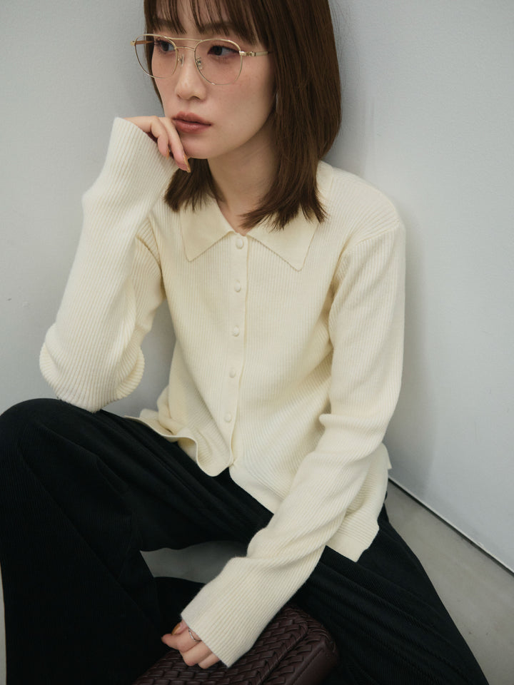 【Allure】[SET]くるみボタンポロリブニットトップス+くるみボタンポロリブニットトップス(2set)