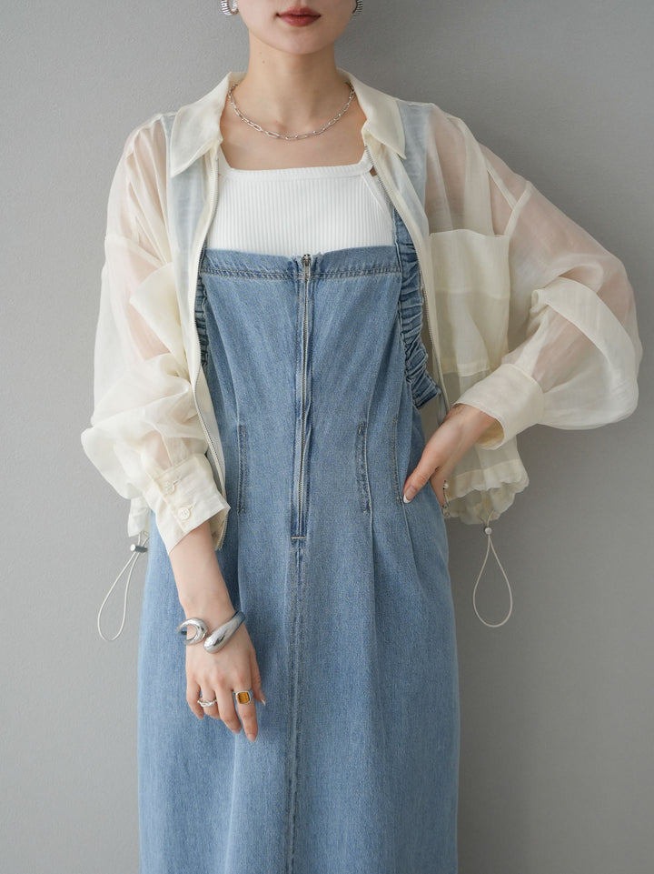 [預購] 牛仔拉鍊衛衣裙/淺藍