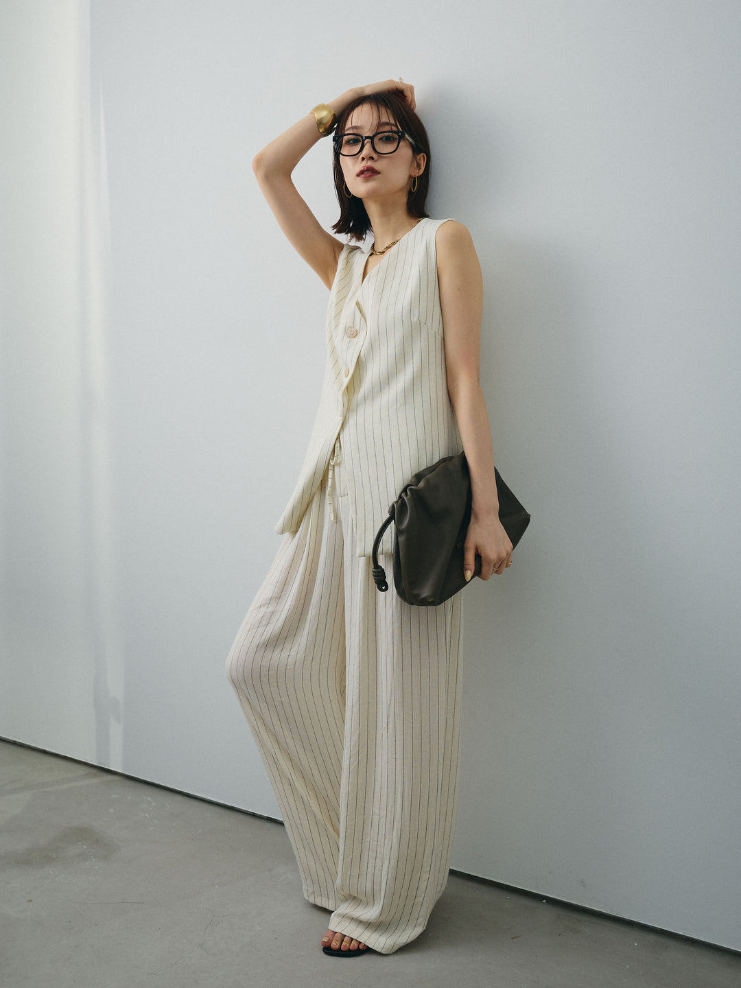 [SET] 條紋背心＆寬褲SET UP（2件套）