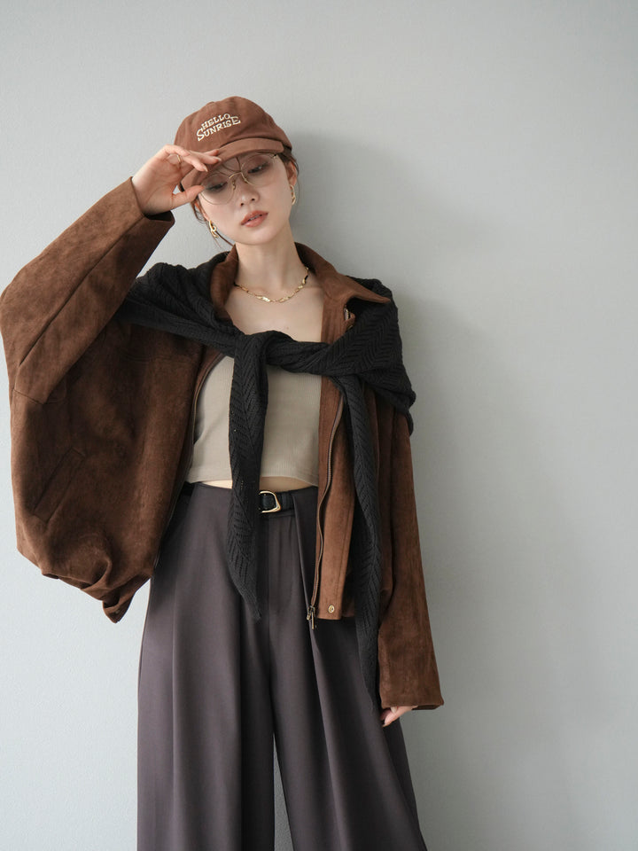 [SET] 麂皮外套+皮帶環設計寬褲（2套）