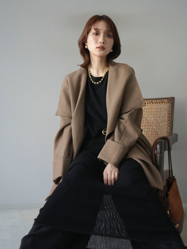 [予約]メッシュ切替ノースリーニットワンピース/black