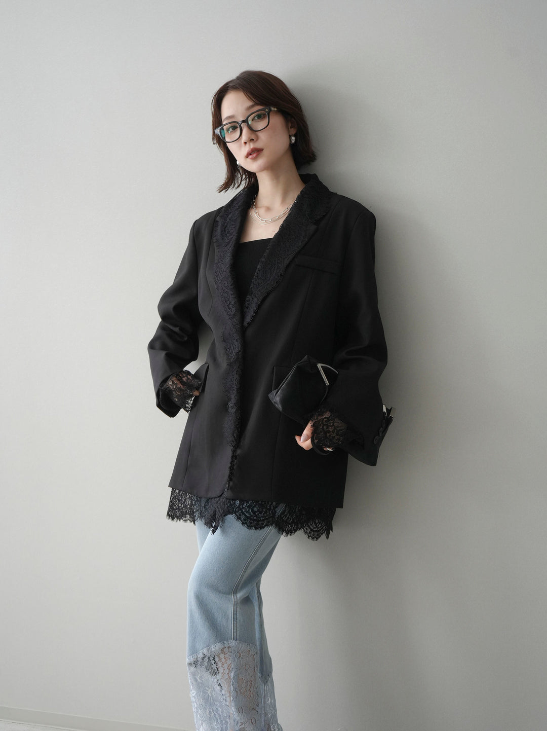 [予約]レースドッキングオーバージャケット/black