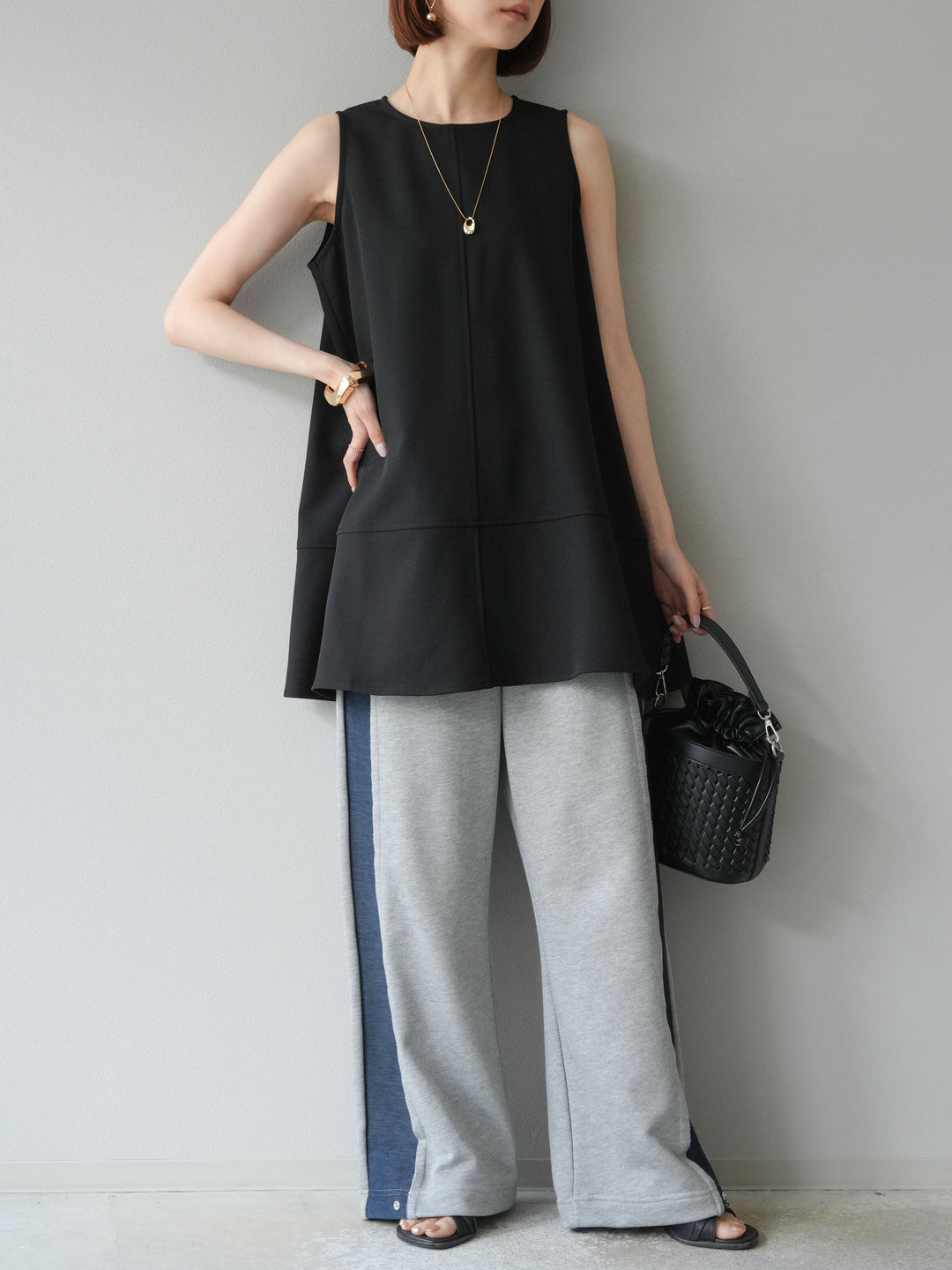 [予約]デニム切替2WAYデザインスウェットパンツ/グレー