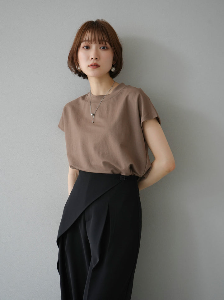 [Pre-order] Cool-touch petite neck French sleeve T-shirt/camel