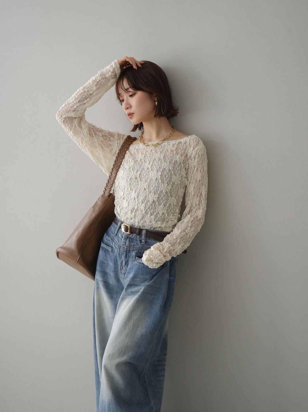 [SET]サイドギャザーレーストップス+サイドギャザーレーストップス(2set)