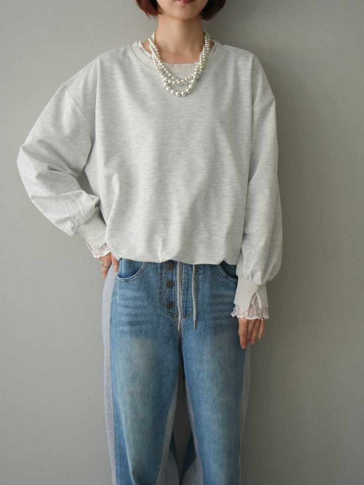 [予約]袖レースカットバルーンプルオーバー/oatmeal