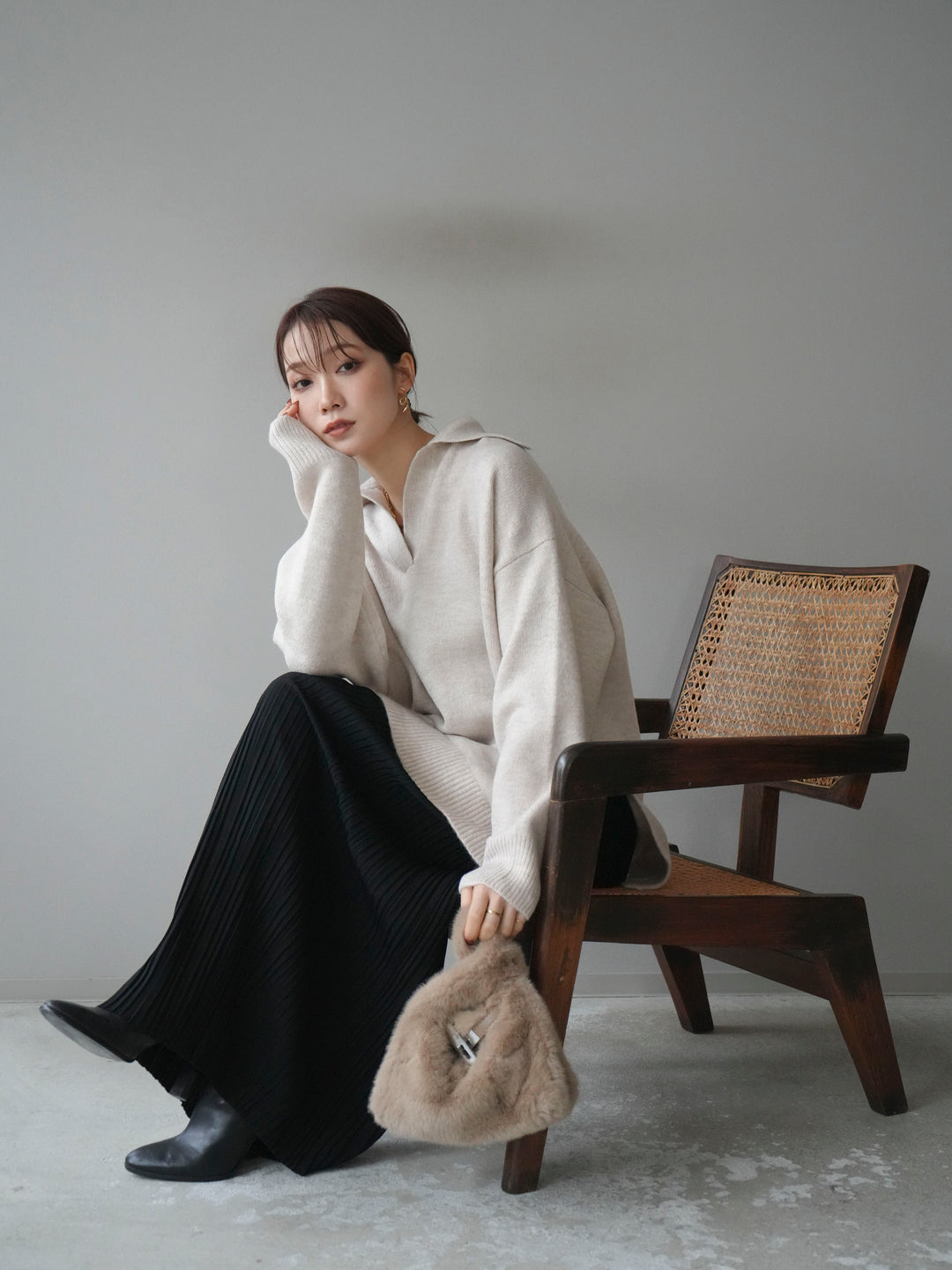 [予約]プリーツIラインスカート/black