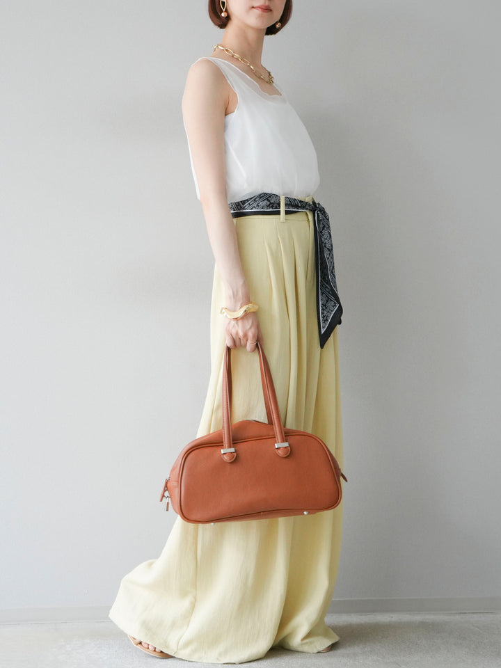 [予約]スカーフベルト付3タックワイドパンツ/イエロー