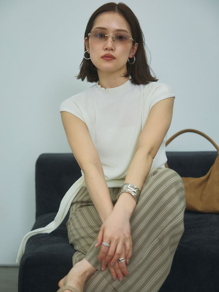 【Allure】[SET]サイドベルトボトルネックノースリーブニットトップス+サイドベルトボトルネックノースリーブニットトップス(2set)