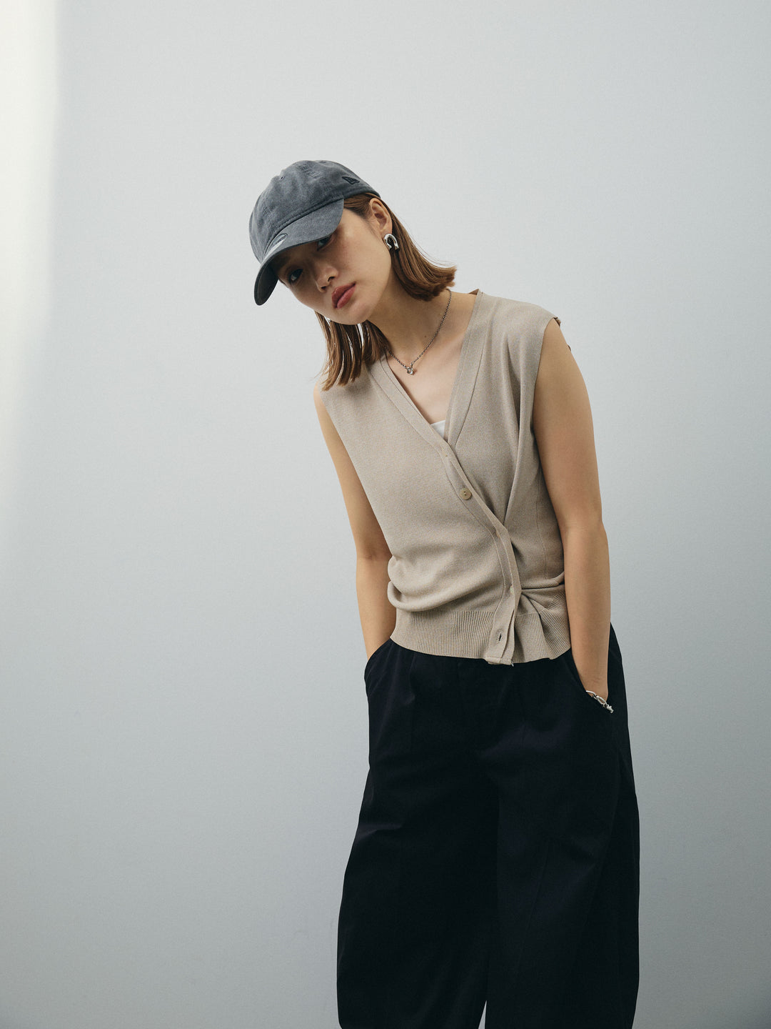 [SET]クールタッチ2WAYデザインニットベスト+コクーンワイドチノパンツ(2set)