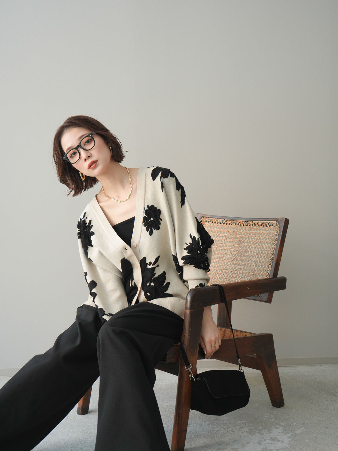 [SET]フラワージャガードニットカーディガン+フラワージャガードニットカーディガン(2set)