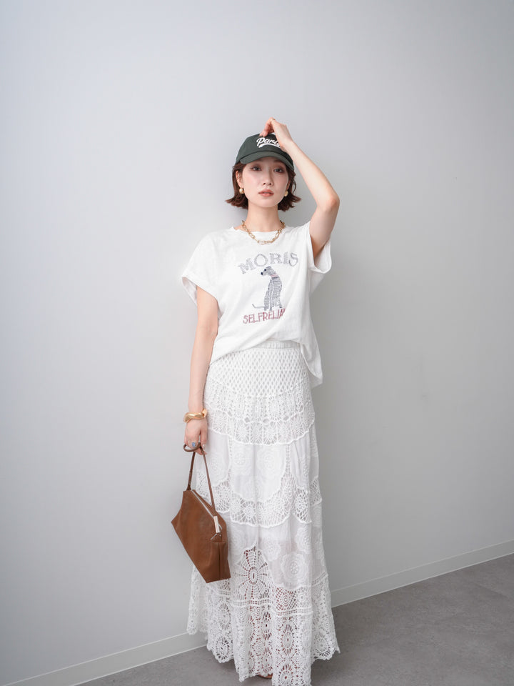 [SET]ドッグエンブロイダリーTEE+クロシェマキシスカート(2set)