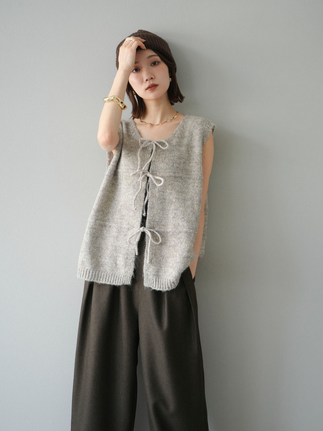 [予約]ニットビーニー/ブラウン