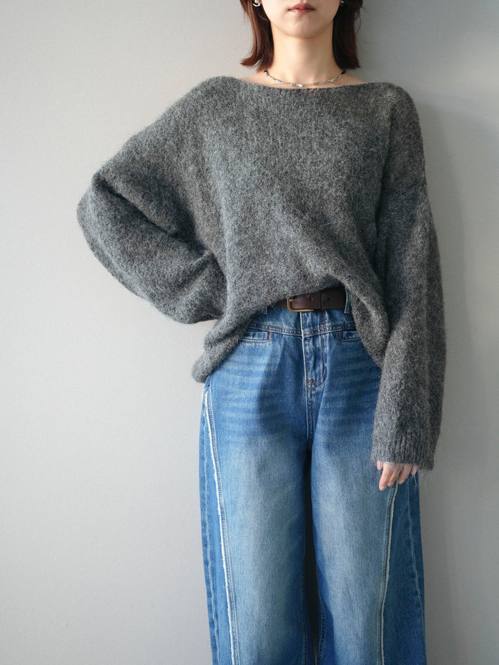 [予約]透かしデザインニットプルオーバー/charcoal