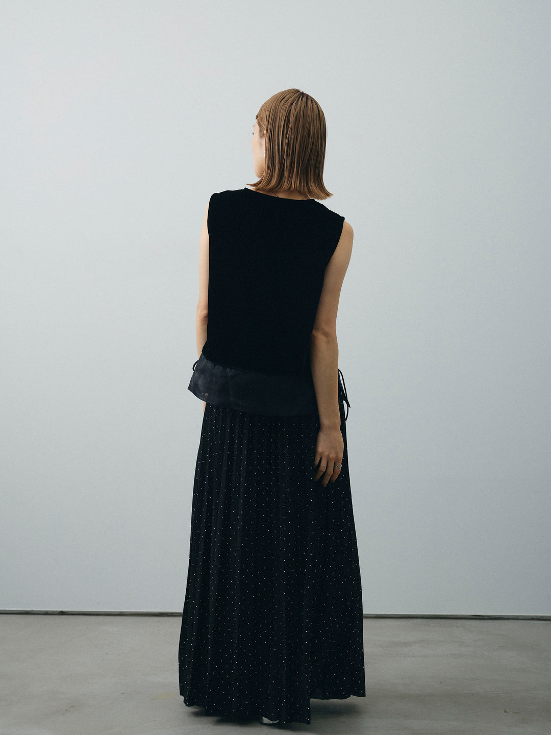 [予約]ラインストーンプリーツスカート/ブラック