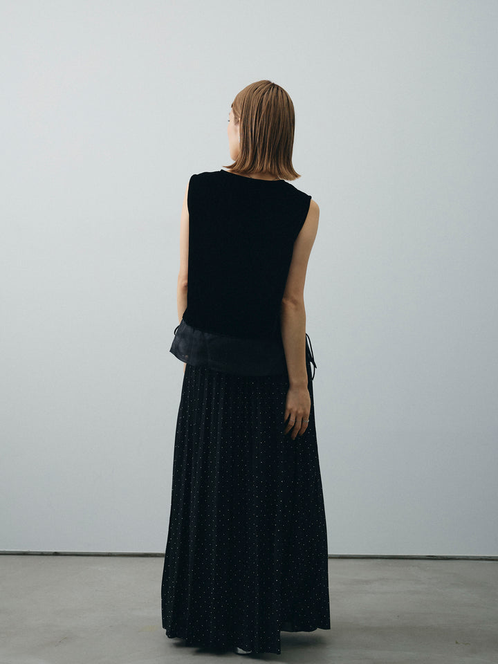 [予約]ラインストーンプリーツスカート/ブラック