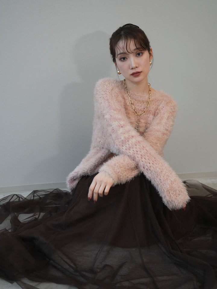 [予約]ミックスシャギールーズニットプルオーバー/pink