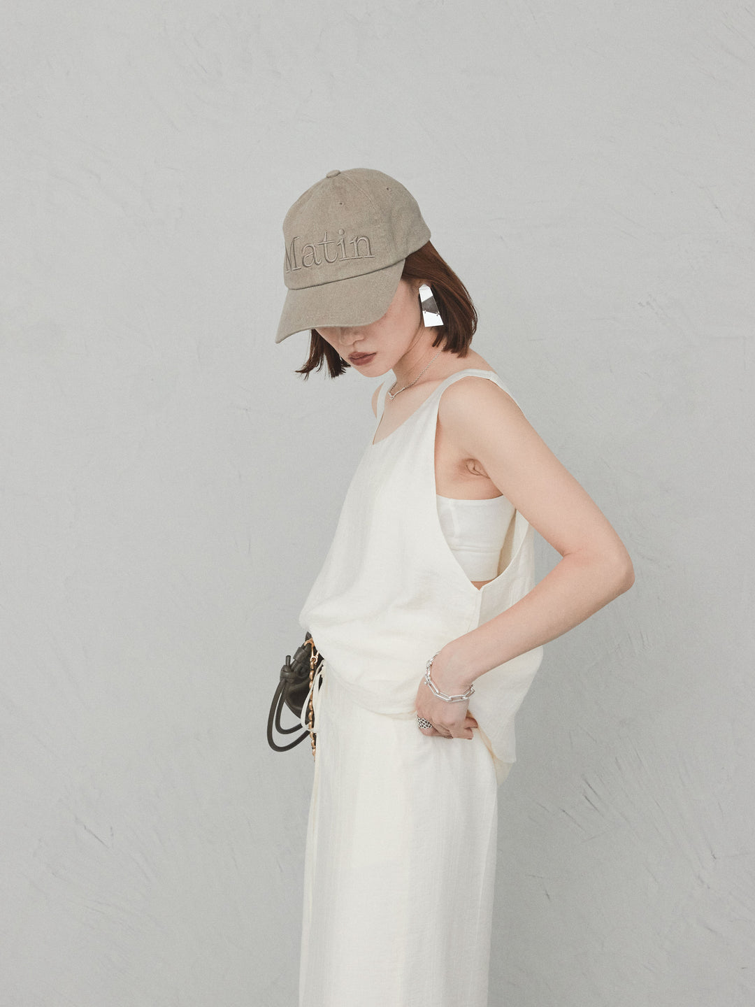 [予約]ワッシャーサテンシアーレイヤードタンクトップ/アイボリー