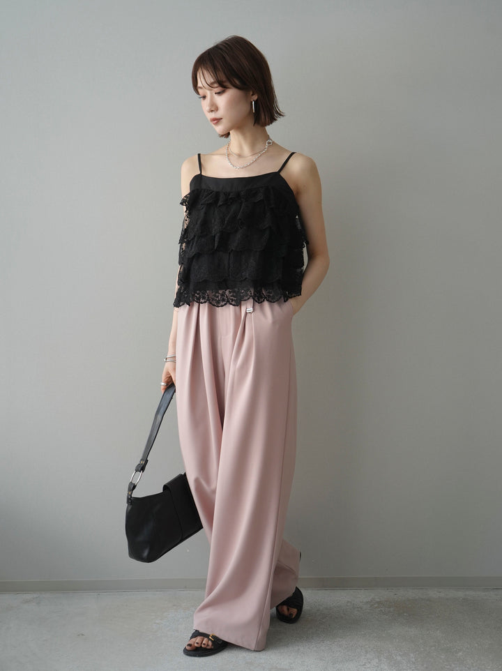 [SET]スカラップレースフリルキャミソール+ベルト付キーホルダーモチーフワイドパンツ(2set)