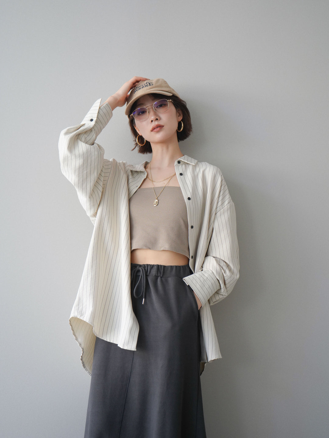 [SET]2WAYカシュクールストライプブラウス+選べるアクセセット(2set)