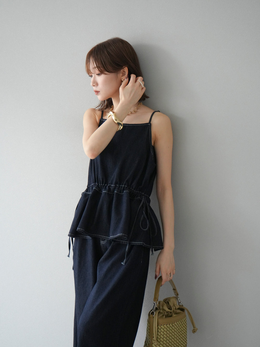 [SET]デニムタックフレアキャミソール＆イージーワイドパンツSET UP(2set)