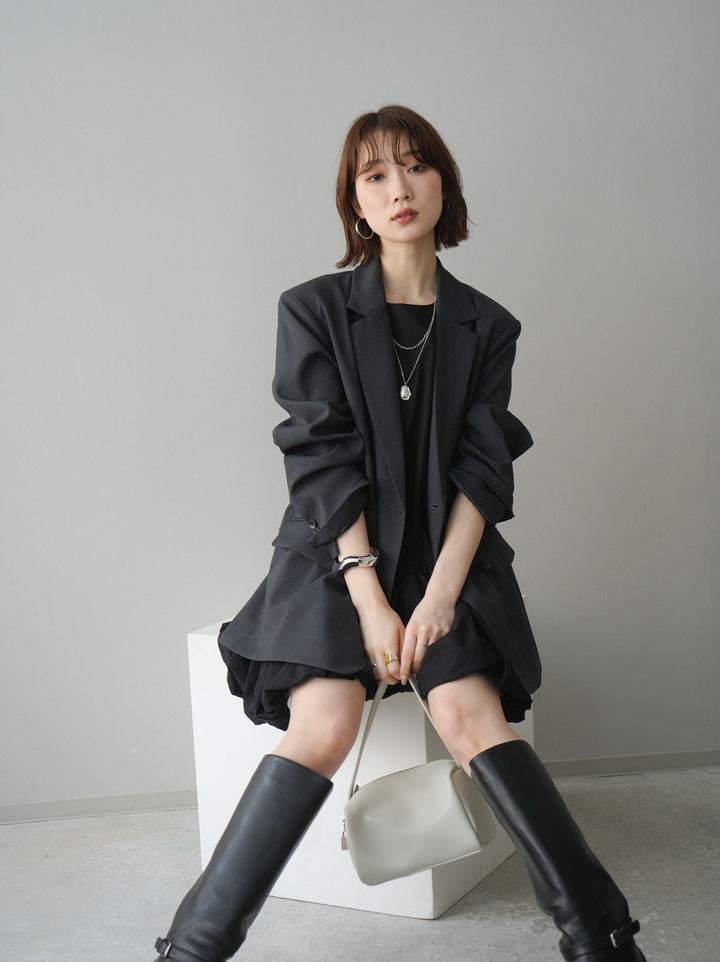 [SET]ノースリバルーンミニワンピース+ダブルブレストオーバージャケット(2set)