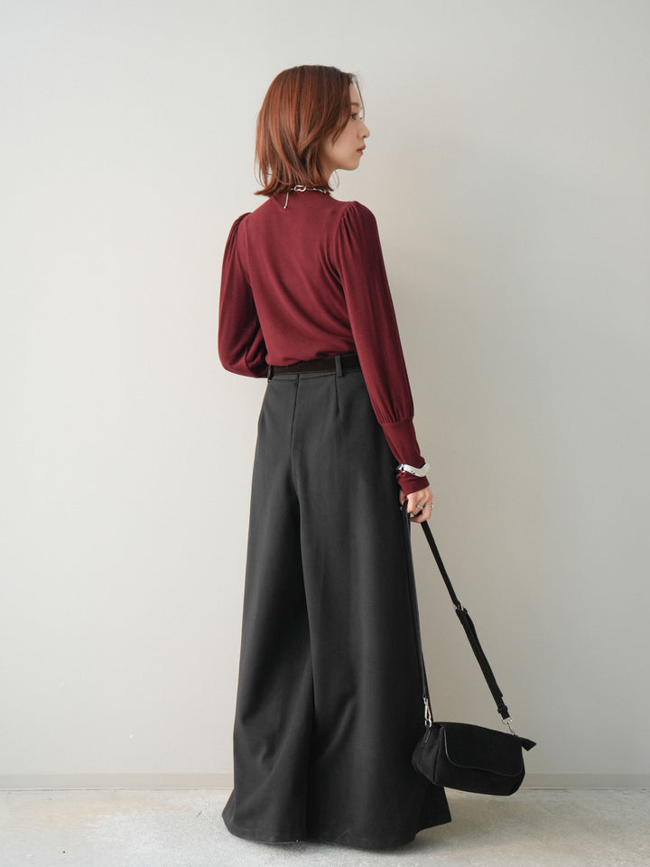 [予約]ベルト付きフロントタックワイドパンツ/black