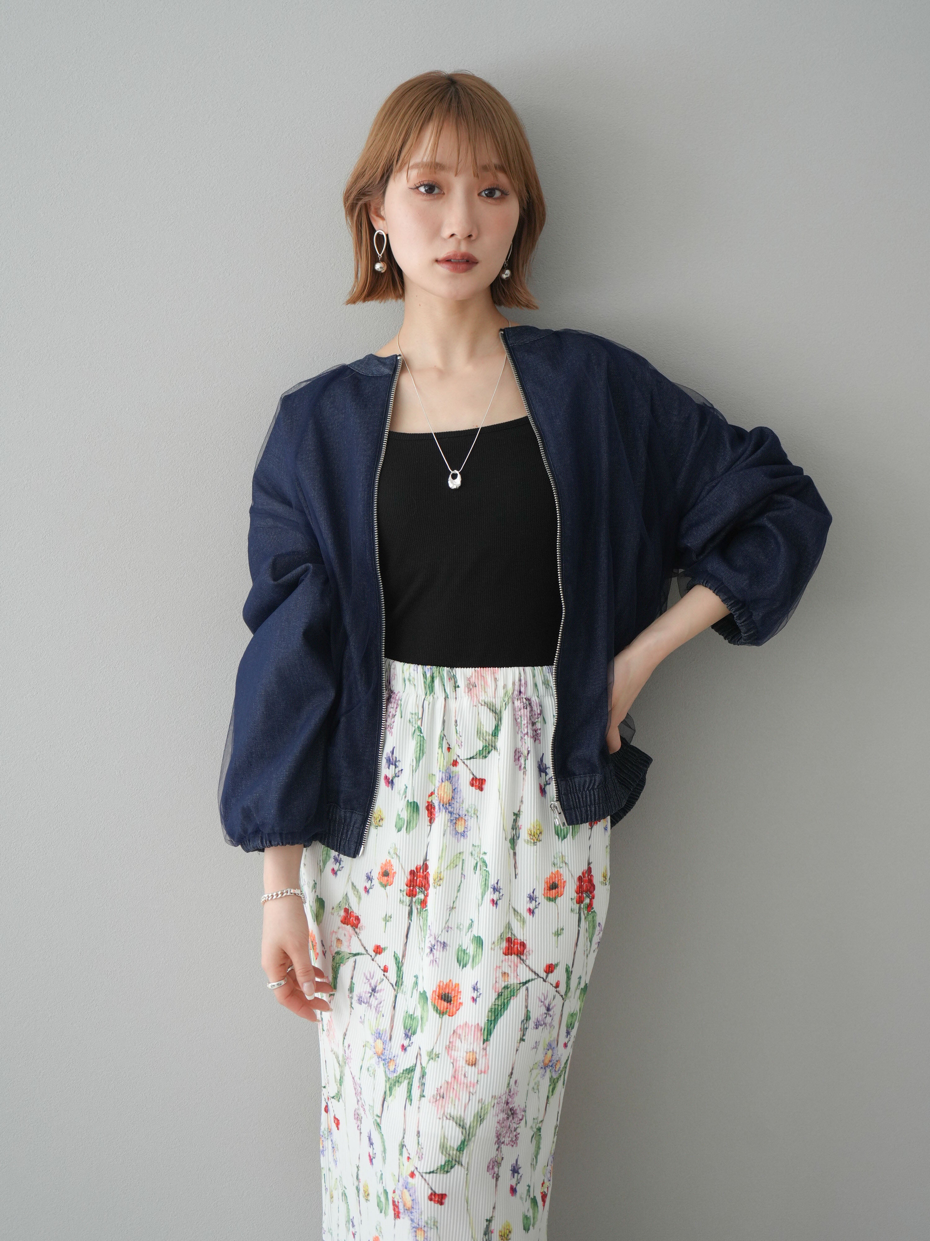 予約]デニムチュールジップブルゾン/ブルー – Lumier