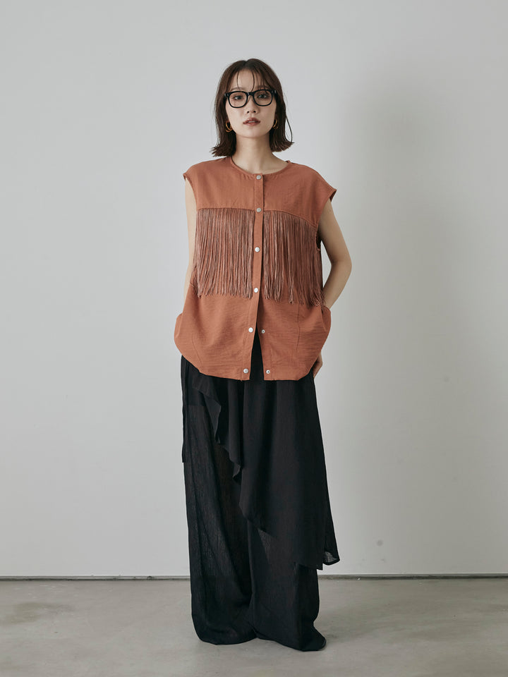 【預購】流蘇無袖上衣/摩卡色