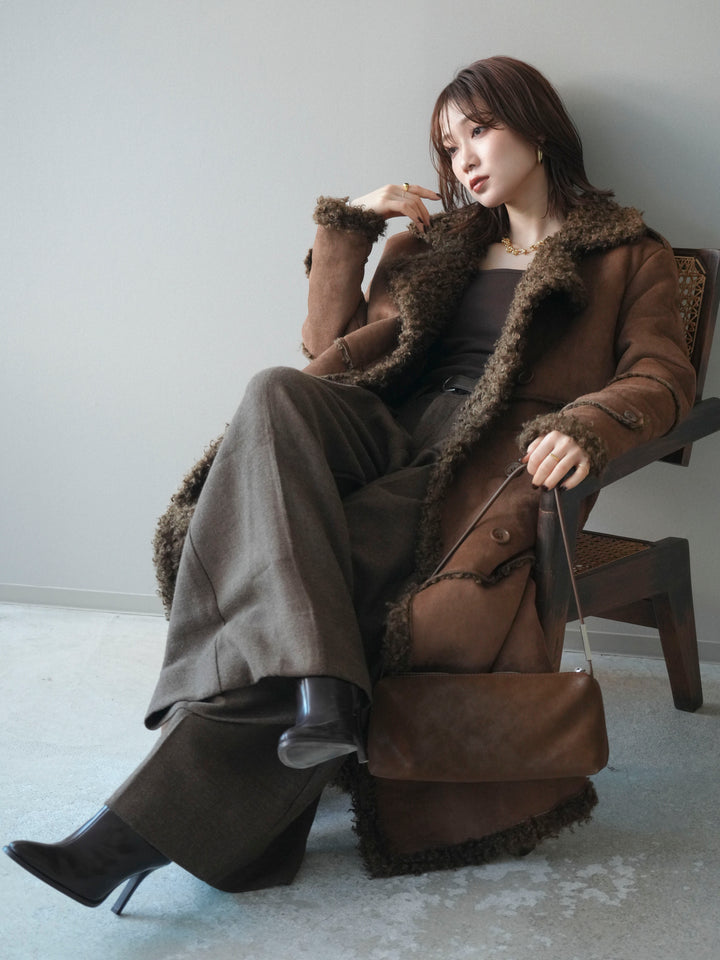 [予約]ムートンロングコート/brown