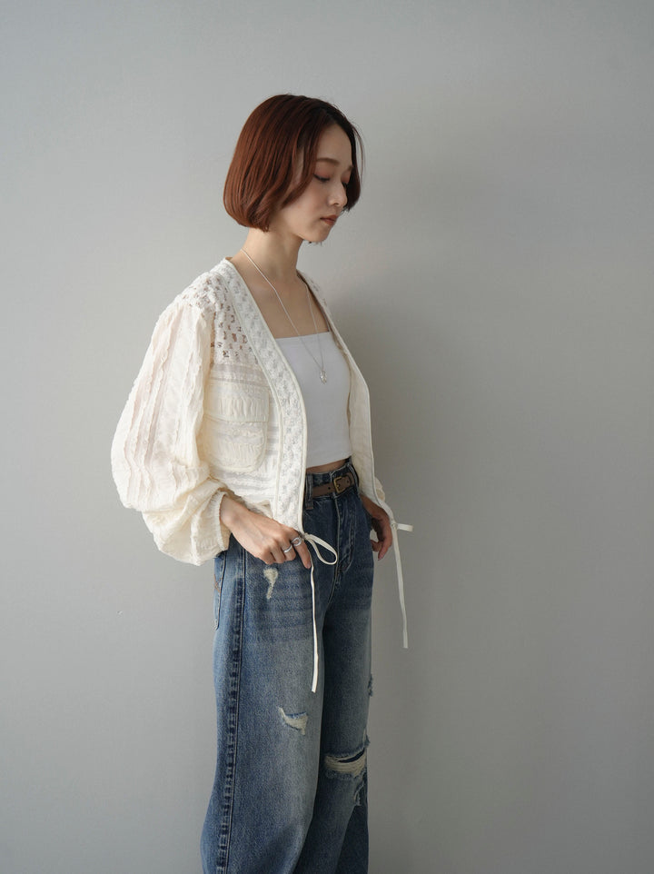 [SET]パッチワークシアーフリルブルゾン+パッチワークシアーフリルブルゾン(2set)