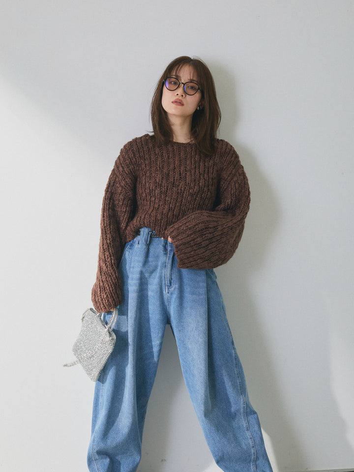 [予約]クロップドチャンキースラブニットプルオーバー/brown
