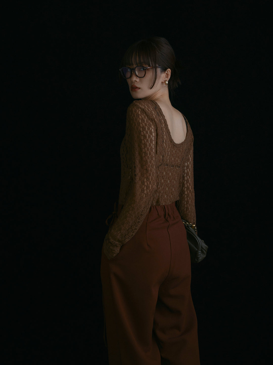 【Allure】[SET]バックラウンドレーストップス+ラップデザインタックワイドパンツ(2set)